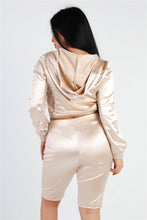Load image into Gallery viewer, Satin Lace Details Long Sleeve Hooded Crop Top &amp; Biker Short Set