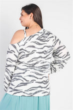 Load image into Gallery viewer, Plus White &amp; Charcoal Zebra Flannel Cold Shoulder Long Sleeve Top