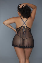 Load image into Gallery viewer, 2 Pc Unlined Lace Cups Babydoll Sheer Mesh And Lace Front Panels Design