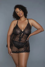 Load image into Gallery viewer, 2 Pc Unlined Lace Cups Babydoll Sheer Mesh And Lace Front Panels Design