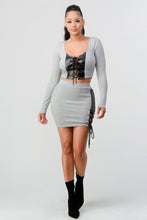 Load image into Gallery viewer, 2 Piece Set With Cropped Long Sleeve Shirt With Pu Leather Detail Matching Mini Skirt