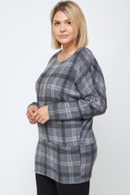 Load image into Gallery viewer, Boat Neck, Plaid Print Tunic Top, With Long Dolman Sleeves