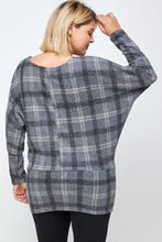Load image into Gallery viewer, Boat Neck, Plaid Print Tunic Top, With Long Dolman Sleeves