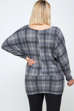 Load image into Gallery viewer, Boat Neck, Plaid Print Tunic Top, With Long Dolman Sleeves