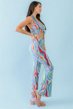 Load image into Gallery viewer, Multicolor Abstract Print Halter V-neck Ruched Open Back Crop Top &amp; High Waist Pants Set