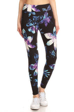 Load image into Gallery viewer, Yoga Style Banded Lined Galaxy Silhouette Floral Print, Full Length Leggings In A Slim Fitting Style With A Banded High Waist