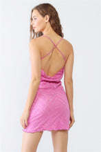 Load image into Gallery viewer, Fuchsia Geo Print Mesh Sleeveless Strappy Criss-cross Open Back Mini Dress
