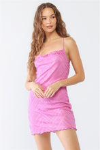 Load image into Gallery viewer, Fuchsia Geo Print Mesh Sleeveless Strappy Criss-cross Open Back Mini Dress