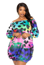 Load image into Gallery viewer, Electric leopard off shoulder bubble mini dress