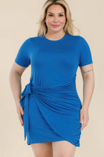 Load image into Gallery viewer, Plus Size Solid Wrap Front Tie Side Short Sleeve Mini Dress