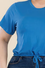 Load image into Gallery viewer, Plus Size Tie Front Drawstring Short Sleeve Crop Top