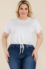 Load image into Gallery viewer, Plus Size Tie Front Drawstring Short Sleeve Crop Top