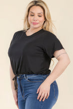 Load image into Gallery viewer, Plus Size Tie Front Drawstring Short Sleeve Crop Top