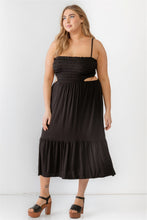 Load image into Gallery viewer, Plus Smocked Cut-out Strappy Flare Hem Midi Dress