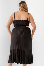 Load image into Gallery viewer, Plus Smocked Cut-out Strappy Flare Hem Midi Dress