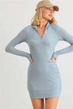 Load image into Gallery viewer, Blue Flannel Zip-up Mock Neck Mini Dress