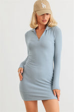 Load image into Gallery viewer, Blue Flannel Zip-up Mock Neck Mini Dress