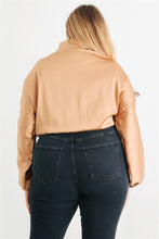 Load image into Gallery viewer, Plus Satin Zip-up Ruched Long Sleeve Cropped Bomber Jacket