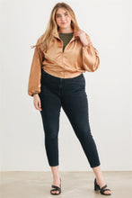 Load image into Gallery viewer, Plus Satin Zip-up Ruched Long Sleeve Cropped Bomber Jacket