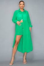 Load image into Gallery viewer, Chiffon Button Down Long Sleeve Side Slit Long Top With Short Set