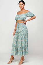Load image into Gallery viewer, Floral Off Shoulder Sleeve Back Tie Top Skirt Set