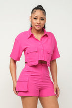 Load image into Gallery viewer, Front Button Down Side Pockets Top And Shorts Set
