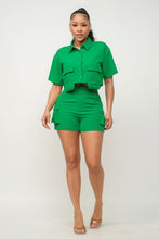 Load image into Gallery viewer, Front Button Down Side Pockets Top And Shorts Set
