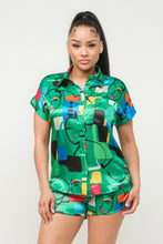 Load image into Gallery viewer, Satin Dolman Print Button Down Top And Shorts Set