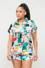 Load image into Gallery viewer, Satin Dolman Print Button Down Top And Shorts Set