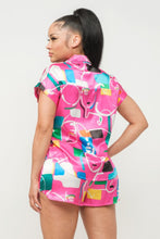 Load image into Gallery viewer, Satin Dolman Print Button Down Top And Shorts Set