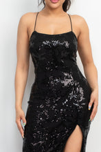 Load image into Gallery viewer, Sequin Back-crisscross Tie Slit Dress