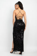 Load image into Gallery viewer, Sequin Back-crisscross Tie Slit Dress