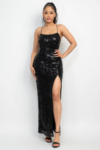 Load image into Gallery viewer, Sequin Back-crisscross Tie Slit Dress