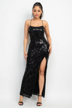 Load image into Gallery viewer, Sequin Back-crisscross Tie Slit Dress