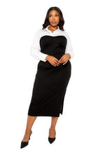 Load image into Gallery viewer, Collared Shirt Bodycon Midi Dress With Side Slit