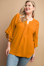 Load image into Gallery viewer, Ruffled Bell Sleeve And Front Pleated Detail Top