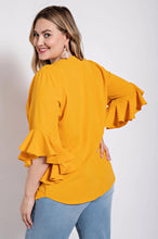 Load image into Gallery viewer, Ruffled Bell Sleeve And Front Pleated Detail Top