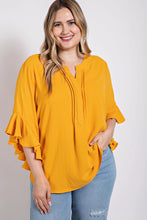 Load image into Gallery viewer, Ruffled Bell Sleeve And Front Pleated Detail Top